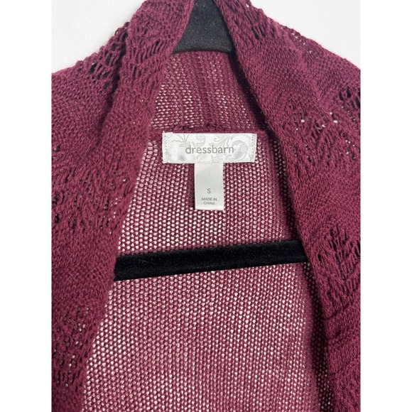 Dressbarn Women's S Burgundy Crochet Knit Open Front Cardigan 100% Cotton Boho - Picture 2 of 7